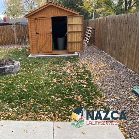 Fall yard cleanup by Nazca Services in an Englewood neighborhood